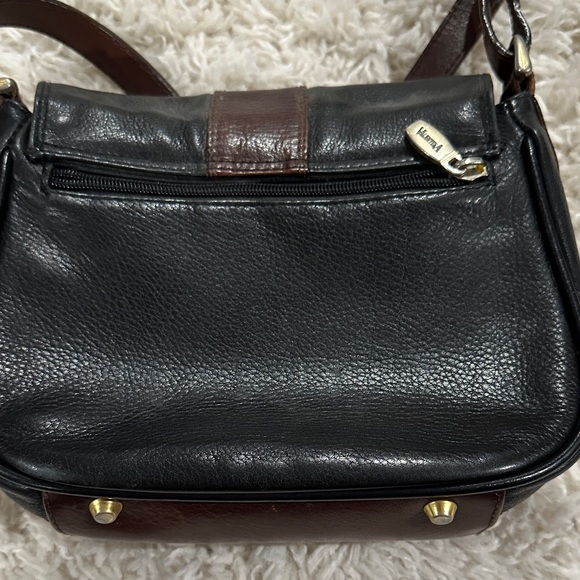 Valentina Classic Black and Brown Italian Leather Crossbody Bag, Vintage - Picture 8 of 12
